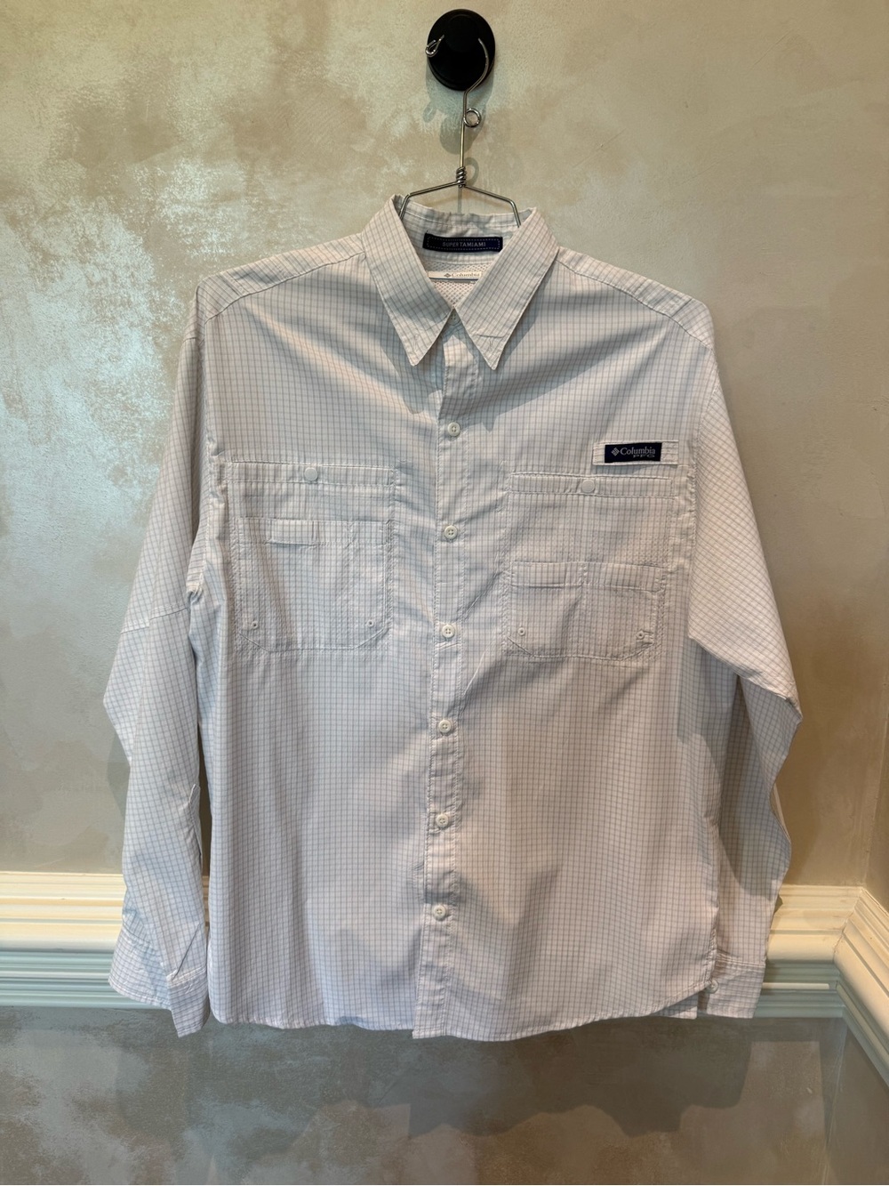 Columbia PFG Men's White  Micro-Check Long-Sleeve Button-Down Shirt